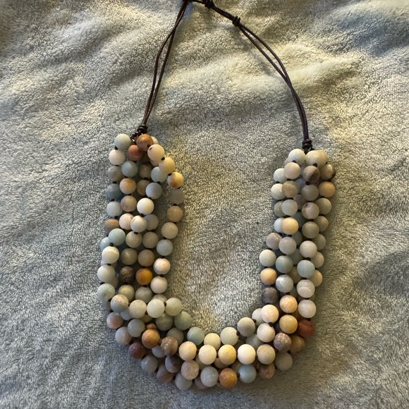 Jewelry - Amazonite Multi-Strand Bead Necklace with Adjustable Leather Cord